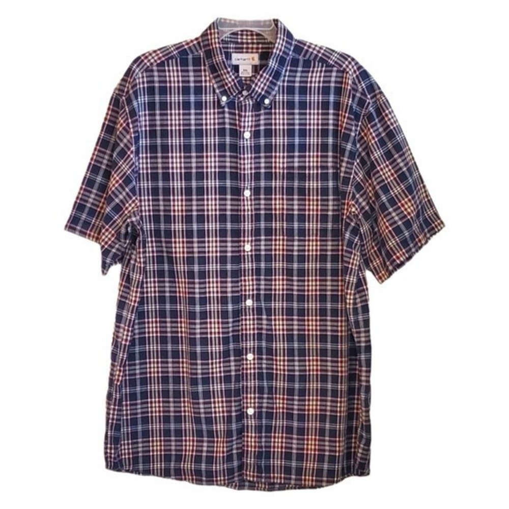 Carhartt Mens Button‎ Up Shirt Short Sleeved Blue Red Plaid Sz Xxl